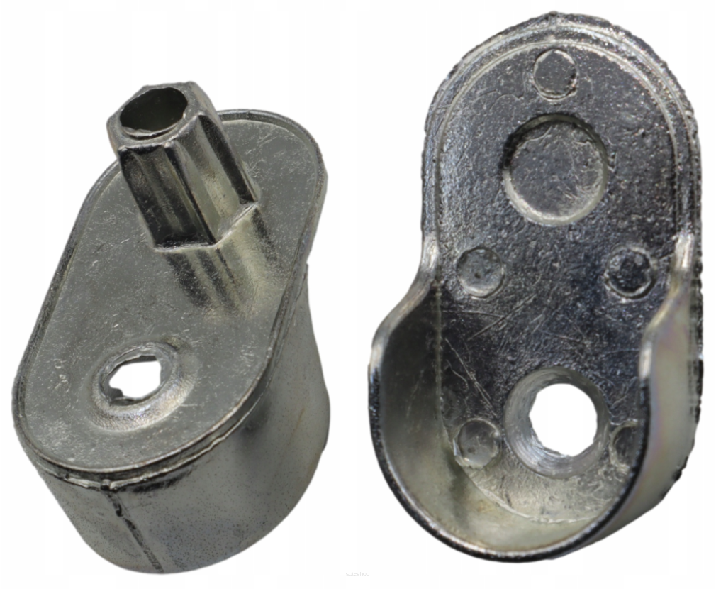 Wspornik drążka meblowego owalnego – uchwyt montażowy z odlewu do szaf i garderób.