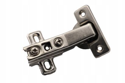 Zawias meblowy półnakładany do drzwi bliźniaczych, prowadnik H0, bez euro.