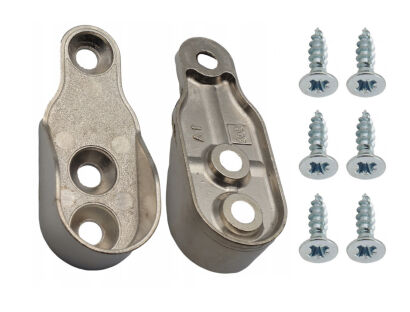 Zestaw wsporników drążka meblowego owalnego – odlew niklowany, montaż na 3 wkręty.