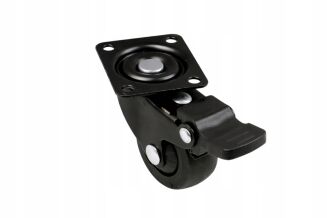 Kółko meblowe obrotowe Ø 30 mm — gumowane, czarne z hamulcem i podstawą 33 × 33 mm. - 4