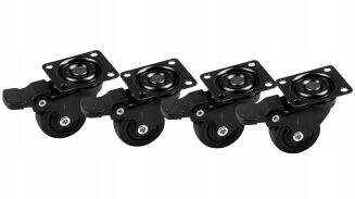 Kółko meblowe obrotowe Ø 30 mm — gumowane, czarne z hamulcem i podstawą 33 × 33 mm. - 5