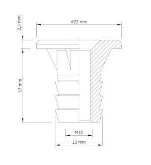 Mufa wbijana M10 x 17 mm, z kołnierzem do stopek meblowych - 5