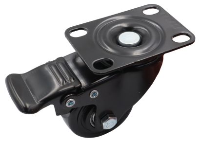 Kółko obrotowe z hamulcem łożyskowane Ø 50 mm – guma, podstawa 50 × 70 mm.