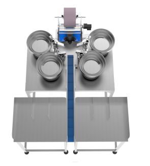 Maszyna, automat pakujący z 4 podajnikami + dorzut ręczny 2 stanowiskowy z przenośnikiem taśmowym - 3