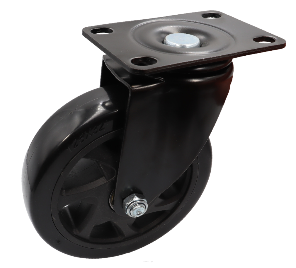 Kółko obrotowe łożyskowane Ø 100 mm, z gumą – podstawa 63 × 94 mm.