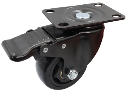 Kółko obrotowe z hamulcem łożyskowane Ø 75 mm – guma, podstawa 63 × 94 mm.