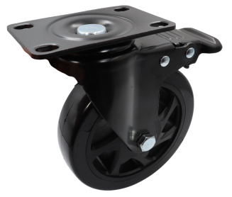 Zestaw 8 kółek obrotowych Ø 125 mm z hamulcem – gumowane, łożyskowane, podstawa 63 × 94 mm. - 3