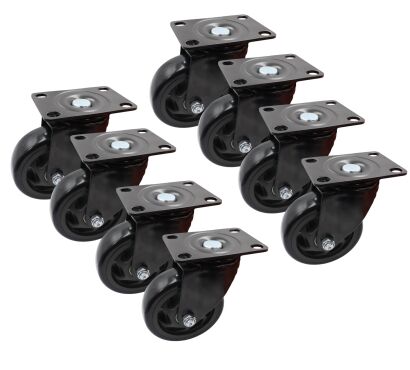 Zestaw 8 kółek obrotowych Ø 100 mm – gumowane, łożyskowane, podstawa 63 × 94 mm (bez hamulca)