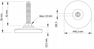 Stopka meblowa M10×56 mm – ciężki regulator wysokości z udźwigiem 2500 kg. - 4