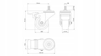 Kółko meblowe obrotowe Ø 50 mm — gumowane, czarne, z hamulcem, gwint M8 × 15 mm. - 5