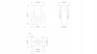 Rolka stała Ø 50 mm do mebli — guma, płytka montażowa 38 × 46 mm, ocynk. - 5