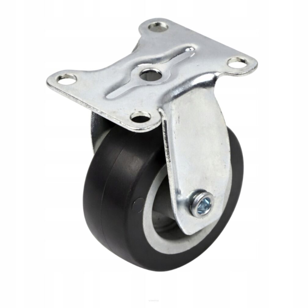 Rolka stała Ø 50 mm do mebli — guma, płytka montażowa 38 × 46 mm, ocynk.