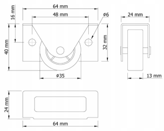 Kółko meblowe fi 35 mm rolka boczna gumowa H 40 mm. - 4