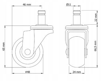 Kółko meblowe kauczukowe Ø 50 mm z trzpieniem montażowym 11 × 22 mm, łożyskowane. - 4