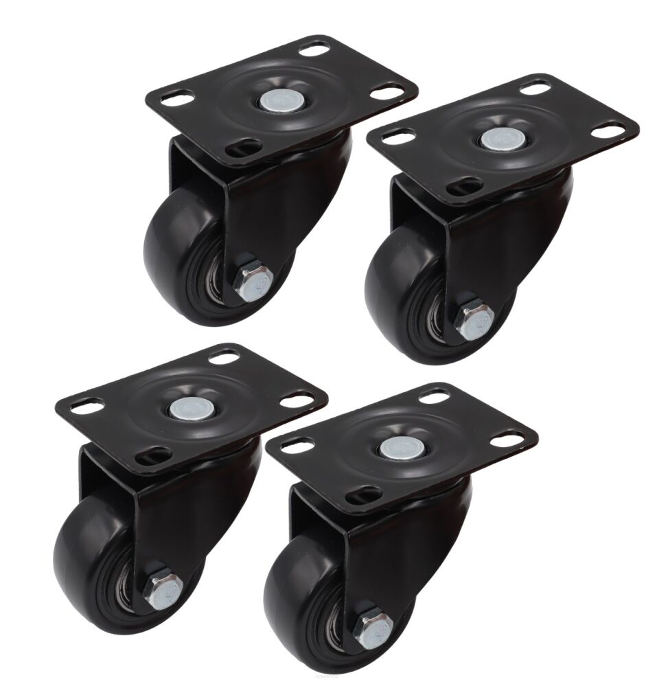 Zestaw 4 kółek obrotowych Ø 50 mm – gumowane, łożyskowane, podstawa 50 × 70 mm (bez hamulca)