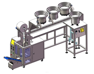 Maszyna, automat pakujący z 4 podajnikami + dorzut ręczny 2 stanowiskowy z wagonikami - 3