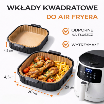 Wkłady papierowe do Air Fryer 20×20 x 4,5 cm – 100 sztuk.