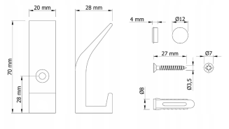 Haczyk / wieszak podwójny czarny loft – do lameli, przykręcany. - 4