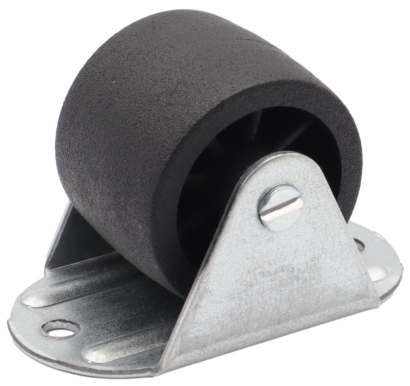 Rolka meblowa sztywna H32 mm,  czarna z płytką 48 × 27 mm.