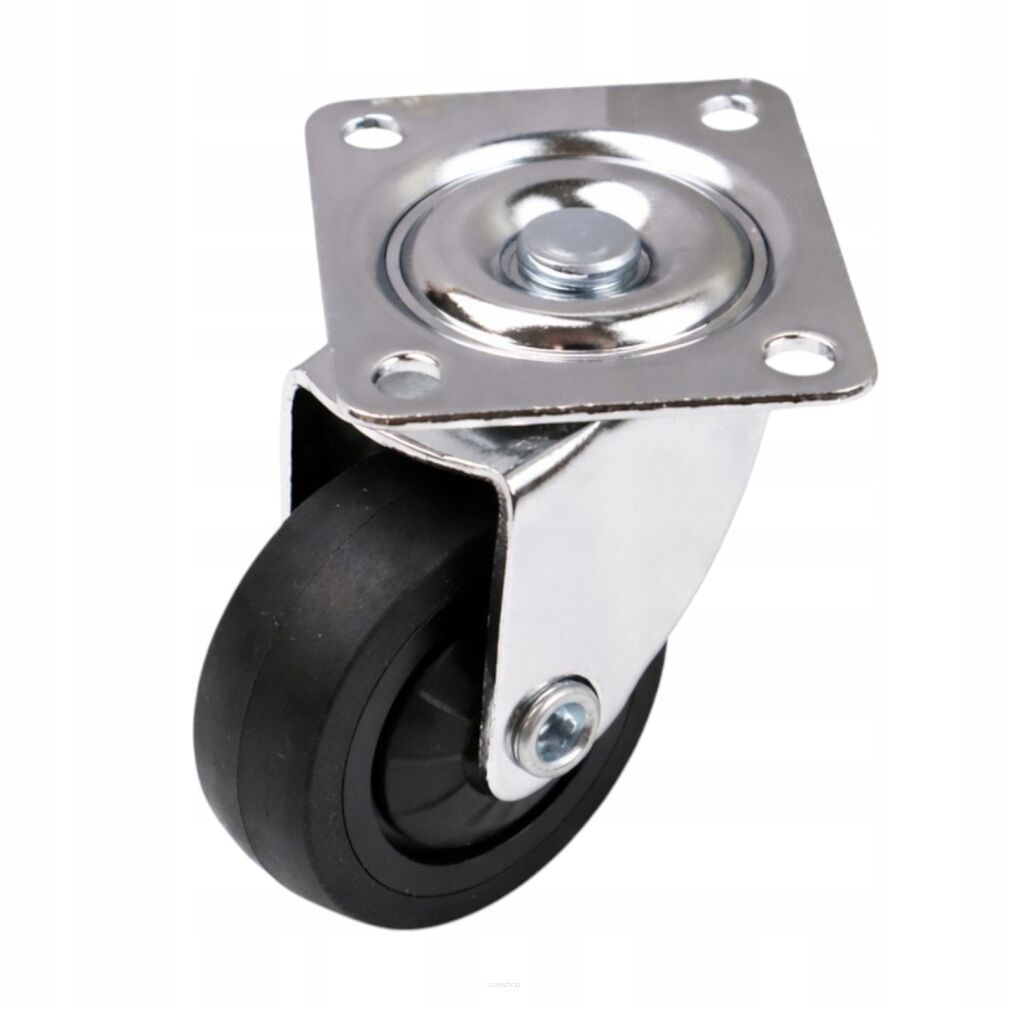 Kółko meblowe obrotowe Ø30 mm gumowe, chromowana podstawa 33 x 33 mm.