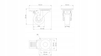 Kółko meblowe obrotowe Ø40 mm z hamulcem, gumowe 42x42 mm, ocynk. - 5