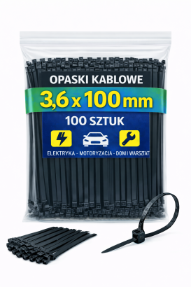 Opaski zaciskowe 3,6 × 100 mm czarne – trytytki kablowe nylon PA – 100 szt.