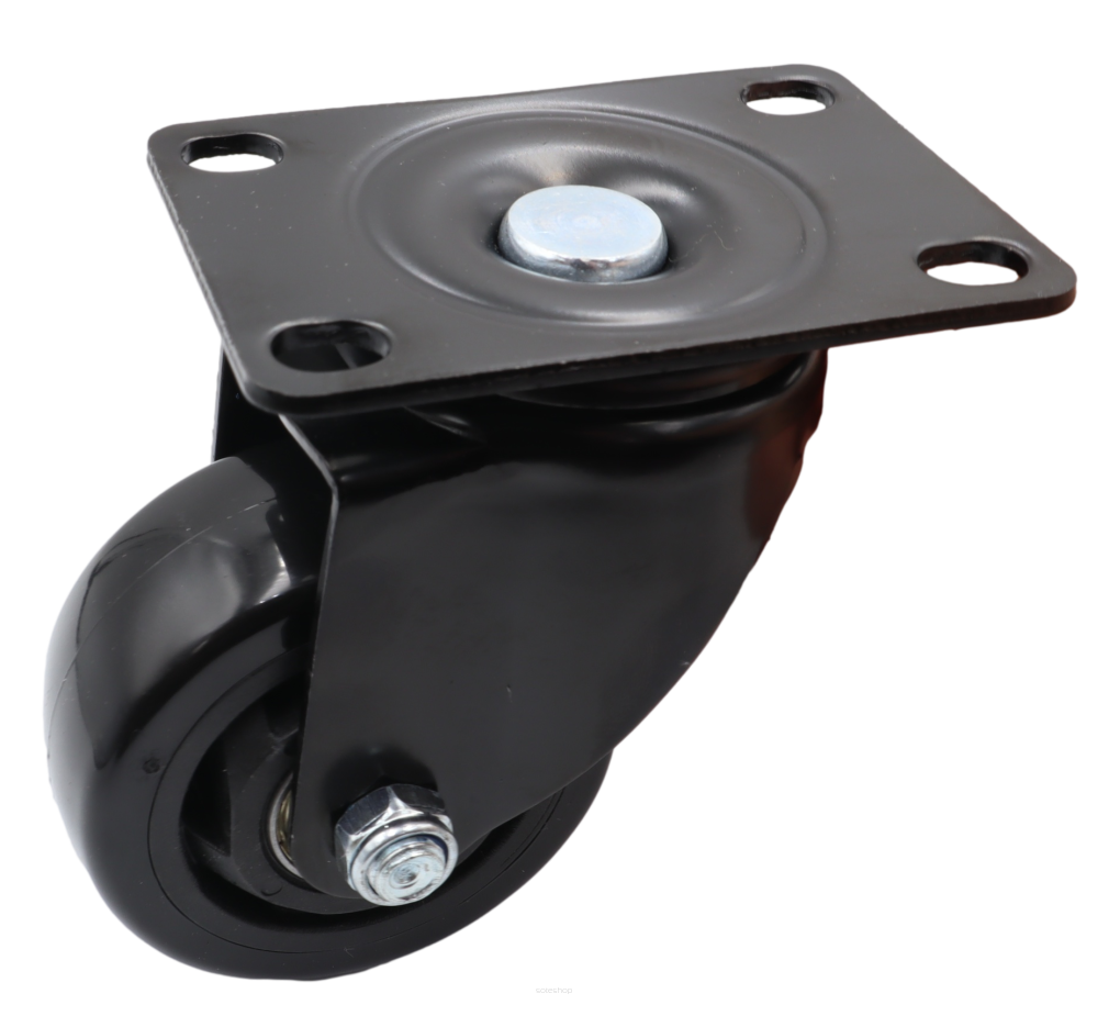 Kółko obrotowe łożyskowane Ø 75 mm z gumą – podstawa 63 × 94 mm.