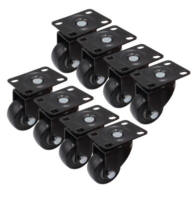 Zestaw 8 kółek obrotowych Ø 75 mm – gumowane, łożyskowane, podstawa 63 × 94 mm (bez hamulca)