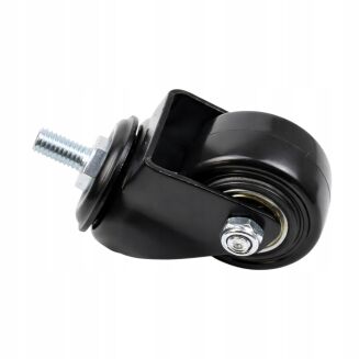 Kółko meblowe obrotowe Ø 50 mm — gumowane, czarne, trzpień gwintowany M8 × 15 mm. - 2