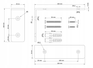 Wspornik LOFT typu L 150 × 100 × 38 mm, w czarnym macie. - 5