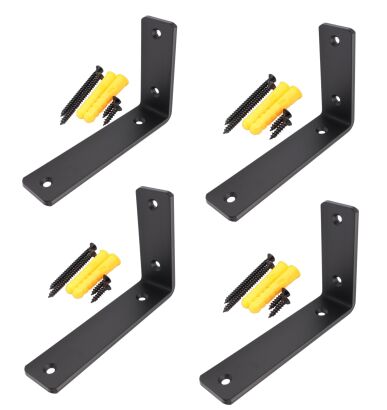 Zestaw 4× wsporników półki LOFT L250 × 180 × 38 mm – czarny mat + zestaw montażowy.