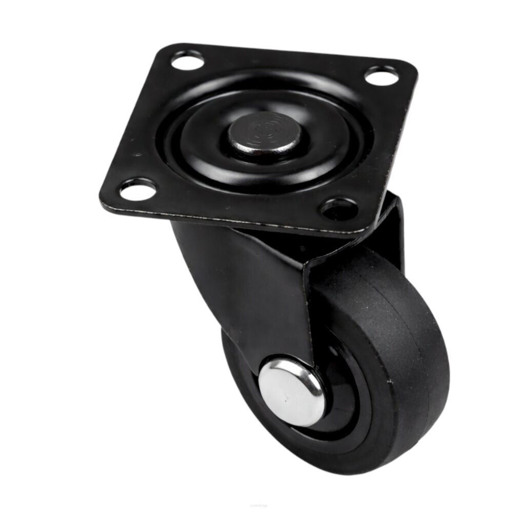 Kółko meblowe obrotowe Ø 30 mm — gumowane, czarne, z podstawą 33 × 33 mm.