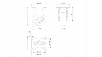 Rolka meblowa stała Ø 40 mm — gumowana, ocynkowana, z płytką 38 × 46 mm. - 5
