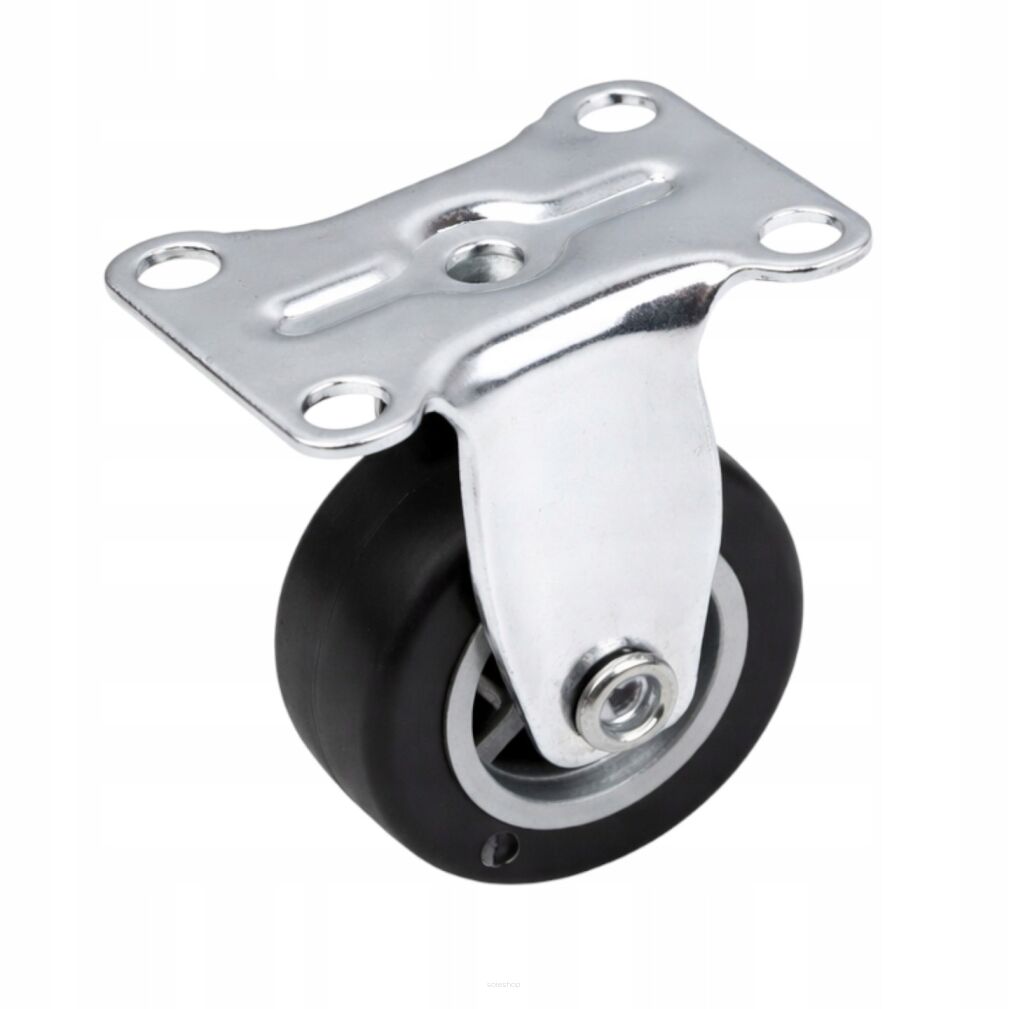 Rolka meblowa stała Ø 40 mm — gumowana, ocynkowana, z płytką 38 × 46 mm.