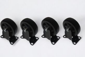 Kółko meblowe stałe Ø 100 mm — gumowane, czarne, podstawa 63 × 94 mm. - 5