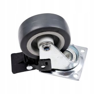 Kółko meblowe obrotowe Ø50 mm gumowane z hamulcem, podstawa ocynk 42 x 42 mm. - 2