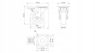 Kółko meblowe obrotowe Ø50 mm gumowane z hamulcem, podstawa ocynk 42 x 42 mm. - 5