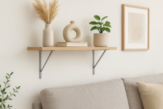 Wspornik półki srebrny 500 x 300 x 25 mm, stalowy uchwyt z wzmocnieniem. - 3