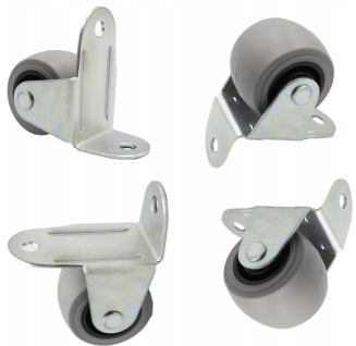 Rolka meblowa sztywna odgięta H33 mm gumowana, szara z płytką 44 × 27 mm. - 3