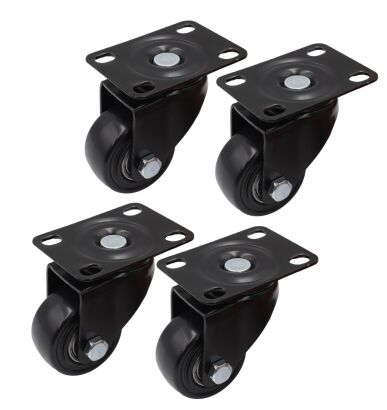 Zestaw 4 kółek obrotowych Ø 40 mm – gumowane, łożyskowane bez hamulca.