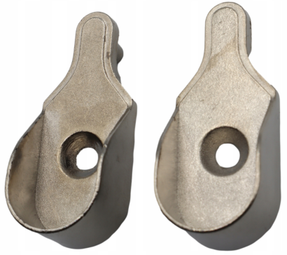 Wspornik drążka meblowego owalnego – niklowany uchwyt z odlewu, montaż na 2 bolce i 1 otwór.